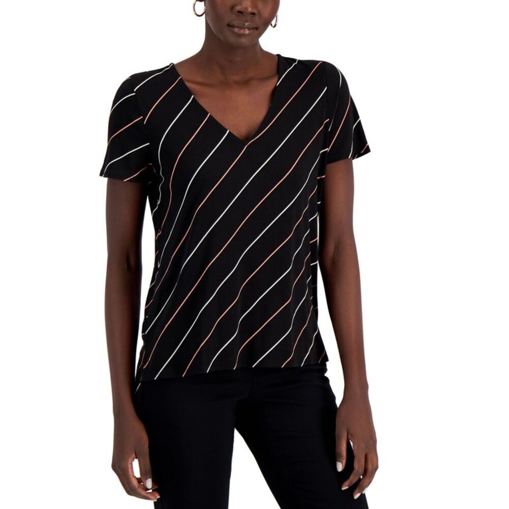 Alfani Striped V Neck Top